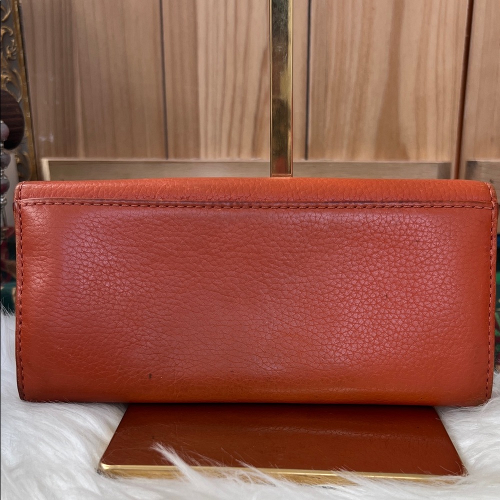 Michael Kors Fulton Orange Leather Wallet with Gold Logo - Picture 3 of 16